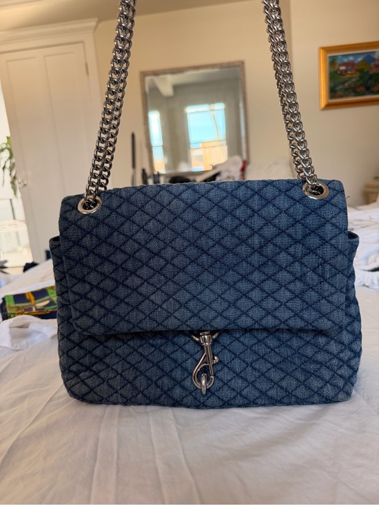 Rebecca Minkoff Handbags - Rebecca Minkoff Quilted Blue Denim Shoulder Bag with Silver Chain